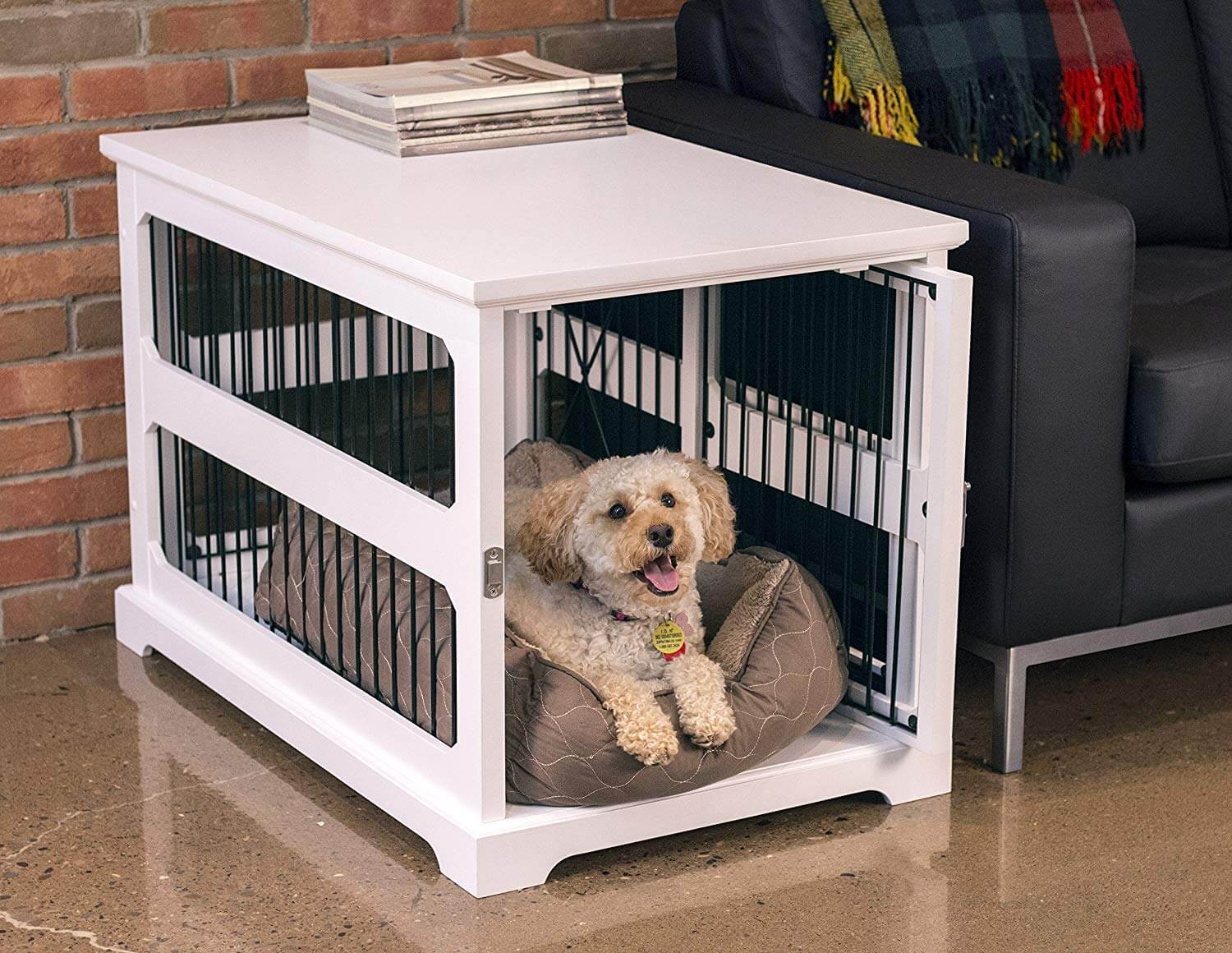 Richell Wooden Stylish End Table Dog Crate with Removable Sliding Tray